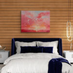 Hearts Aglow in Sherbet Skies Canvas Wall Art Above Bed