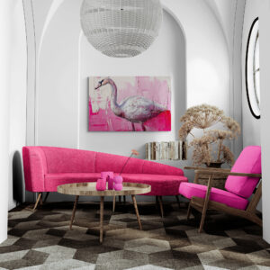 Swan Lake Blush Canvas Print in Bedroom