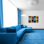 A burst of energy that looks like someone mashed up assorted licorice candies and splattered them across a canvas! This vibrant piece, exploding with bold strokes and playful hues, is a feast for your senses and a guaranteed conversation starter.