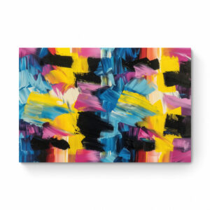 A burst of energy that looks like someone mashed up assorted licorice candies and splattered them across a canvas! This vibrant piece, exploding with bold strokes and playful hues, is a feast for your senses and a guaranteed conversation starter.